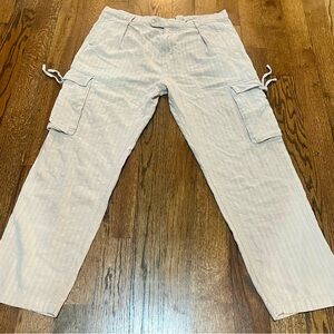 Honor The Gift Linen Blend Cargo Pants Beige Size 38 Drawstring Casual